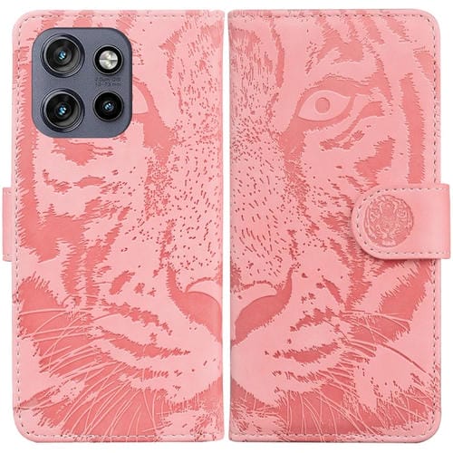 Funda de Cuero con Estampado de Tigre en Relieve para Motorola Edge 50 Neo 5G (Rosa)