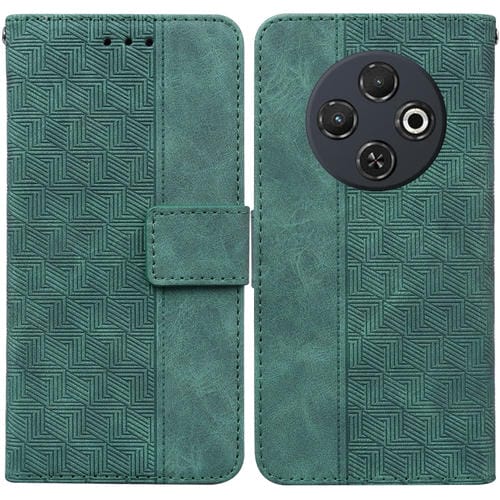 Funda de Cuero con Relieve Geométrico para Teléfono Tecno Spark 30C (Verde)