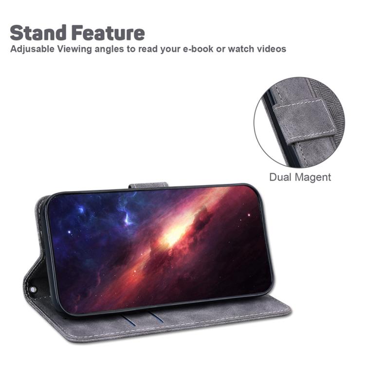 Funda de cuero con relieve geométrico para Tecno Spark 30 Pro (gris)