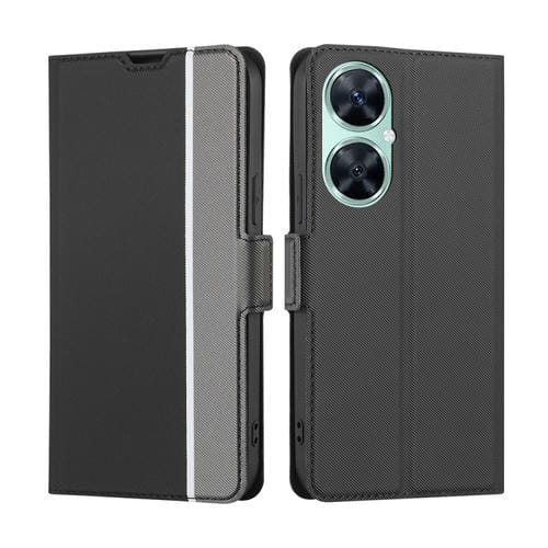 Funda de Cuero para Huawei Enjoy 60 Pro y Nova 11I con Textura de Sarga y Botón Lateral (Negro)