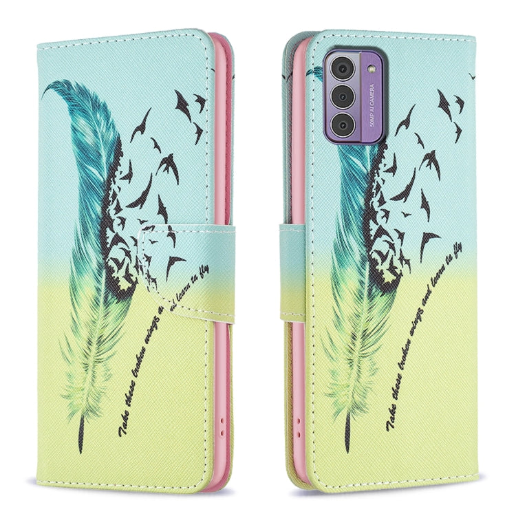 Estuche de Cuero para Nokia G42 con Patrón de Dibujo Coloreado y Pluma
