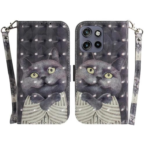 Funda de Cuero con Tapa 3D para Motorola Edge 50 Neo 5G Global (Hug Cat)