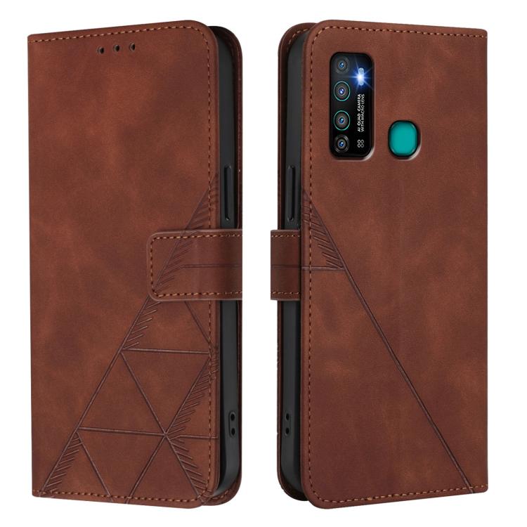 Funda de Cuero con Tapa y Relieve 3D para Infinix Hot 9 Pro/9 Crossbody (Marrón)