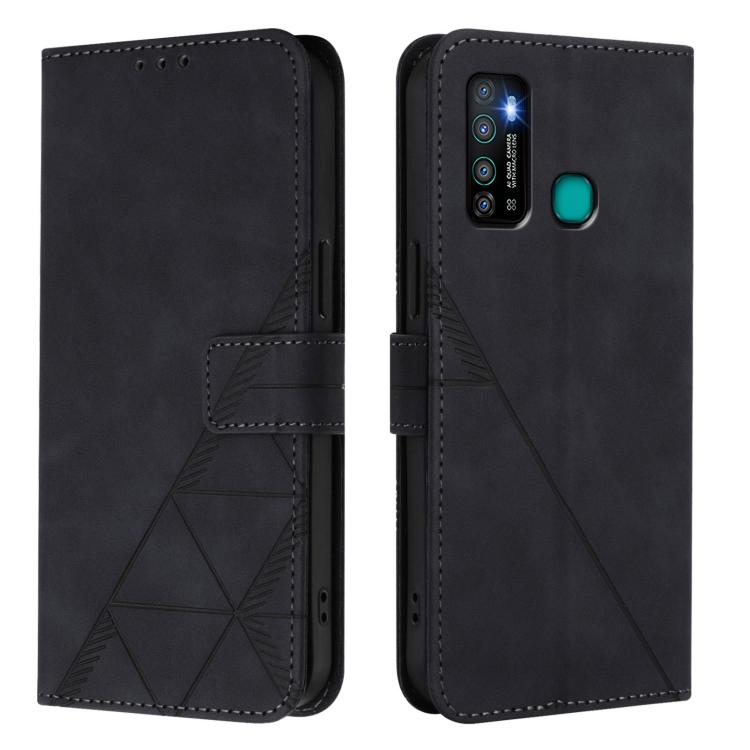 Funda de Cuero con Tapa y Relieve 3D para Teléfono Infinix Hot 9 Pro/9 Crossbody (Negro)
