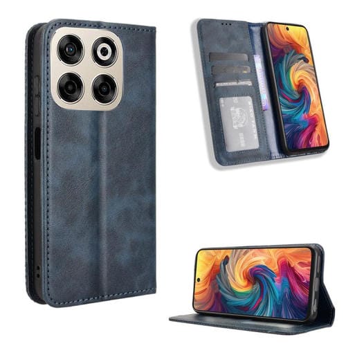 Funda de Cuero ZTE Blade V70 4G Textura Retro Hebilla Magnética (Azul)