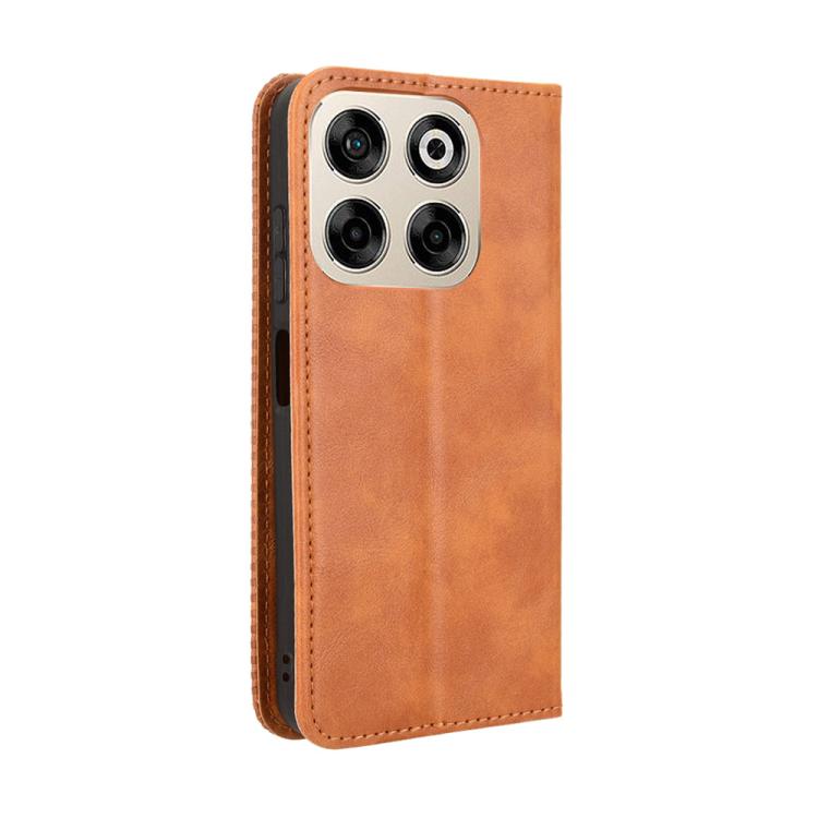 Funda de Cuero Textura Retro con Hebilla Magnética para ZTE Blade V70 4G (Marrón)