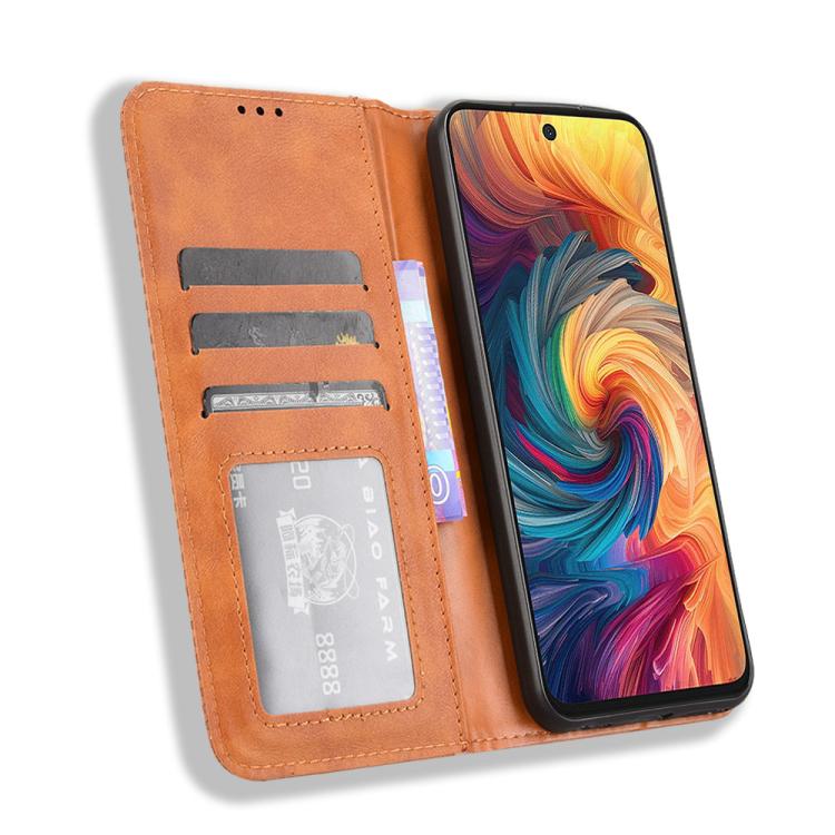 Funda de Cuero Textura Retro con Hebilla Magnética para ZTE Blade V70 4G (Marrón)