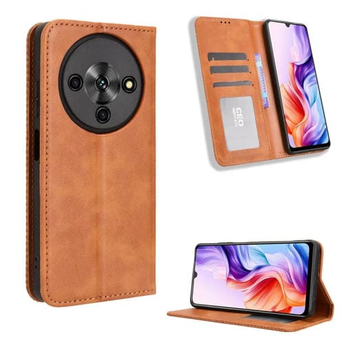 Funda de cuero con textura retro y hebilla magnética para ZTE Blade A76 5G (marrón)