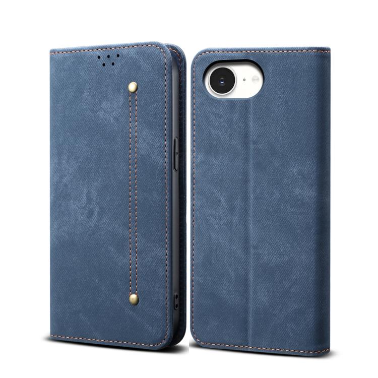 Funda de Cuero con Tapa Horizontal y Textura Vaquera para iPhone 16E (Azul)