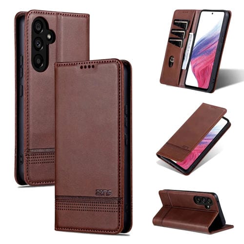 Funda para Teléfono Samsung Galaxy A55 5G Azns Cuero con Tapa Textura de Pantorrilla Magnética (Marrón Oscuro)
