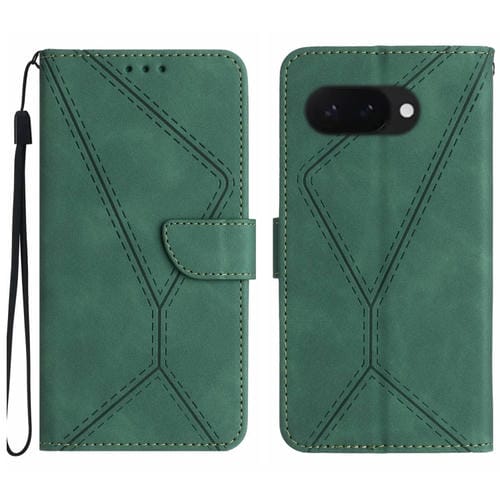 Funda de Cuero con Relieve y Costuras para Google Pixel 9A (Verde)