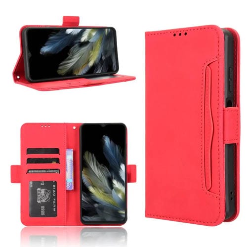 Funda Piel Sintética Textura Becerro con Ranuras para Tarjetas para BlackView Wave 8 / 8C / Oscal Flat 2 (Roja)