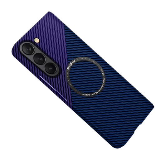 Funda magnética para teléfono Samsung Galaxy Z Fold5 Textura de Fibra de Carbono (Azul Púrpura)