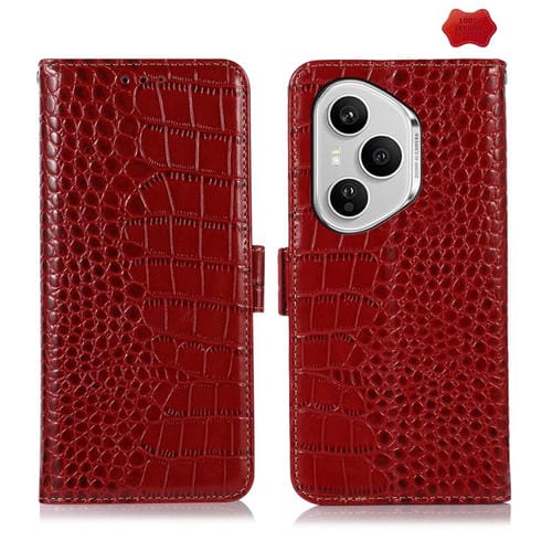 Funda de piel de vacuno con capa superior de cocodrilo para Honor 400 Pro Global (160,8 mm) (Roja)