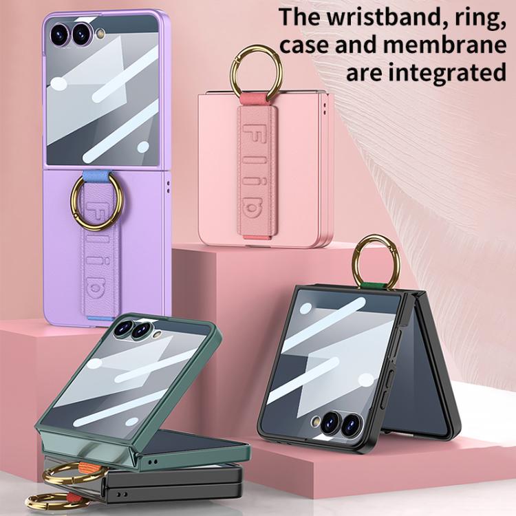 Funda ultrafina GKK integrada a prueba de golpes para Samsung Galaxy Z Flip7 5G con correa de muñeca de aro (fibra de carbono)
