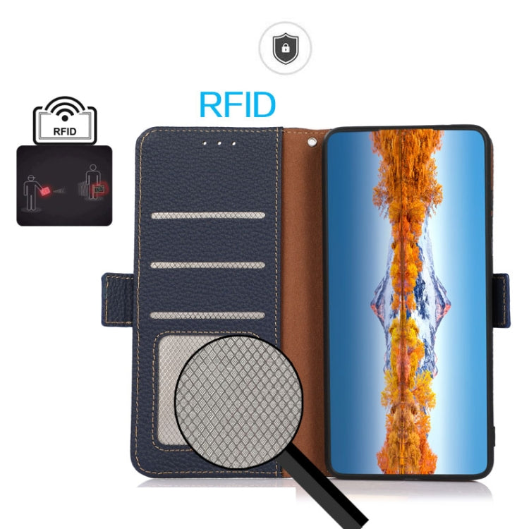 Funda para Teléfono Khazneh de Cuero Genuino con Rfid e Imán Lateral para OnePlus 13 (Azul)