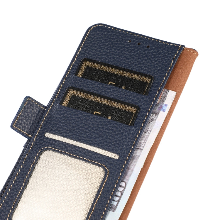 Funda para Teléfono Khazneh de Cuero Genuino con Rfid e Imán Lateral para OnePlus 13 (Azul)