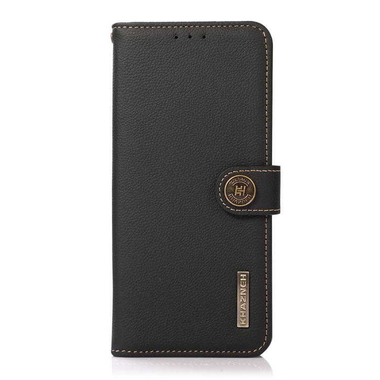 Funda de Cuero Genuino Khazneh Custer con Protección RFID para OnePlus Ace 5 Pro / Ace 5 / 13R (Negro)