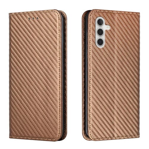Funda para Samsung Galaxy A35 Cuero con Soporte y Textura de Fibra de Carbono (Marrón)