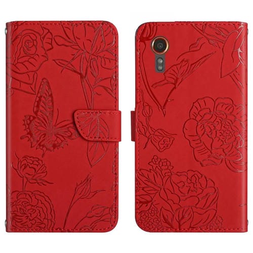 Funda de Cuero para Samsung Galaxy Xcover 7 5G Skin Feel Butterfly con Tapa en Relieve (Rojo)