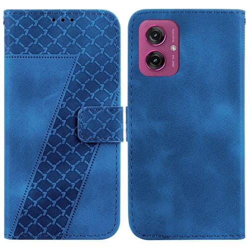Funda de Cuero con Relieve en Forma de Siete para Motorola Moto G55 (Azul)