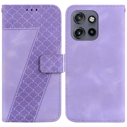 Funda de Cuero con Relieve en Forma de Siete para Motorola Edge 50 Neo 5G Global (Morado)
