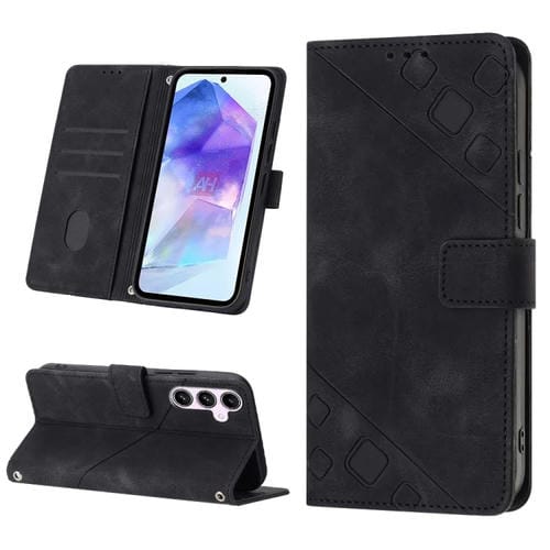 Funda para Teléfono Samsung Galaxy A55 Cuero en Relieve con Sensación de Piel (Negro)