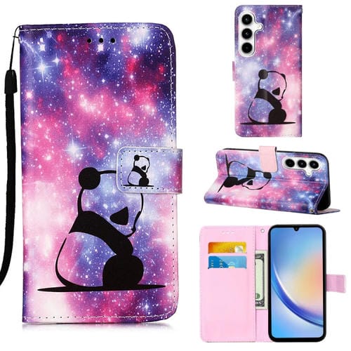 Funda para Teléfono Samsung Galaxy A35 5G Cuero Tejido Liso Patrón Dibujo Colores (Baby Panda)