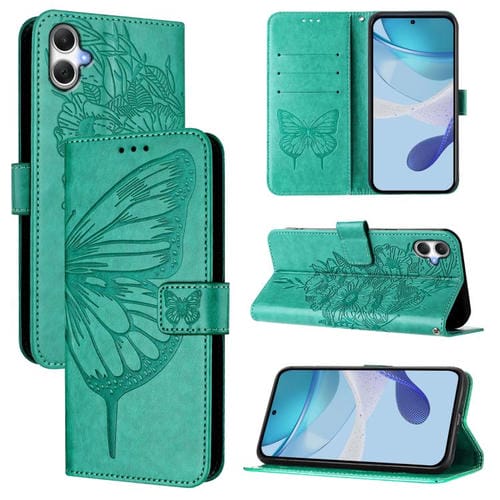 Funda de Cuero Samsung Galaxy A06 4G/5G Diseño Mariposa En Relieve (Verde)
