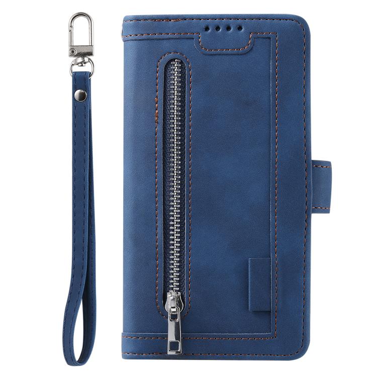 Funda de Cuero con Cremallera y Cordón para iPhone 16E (Azul)
