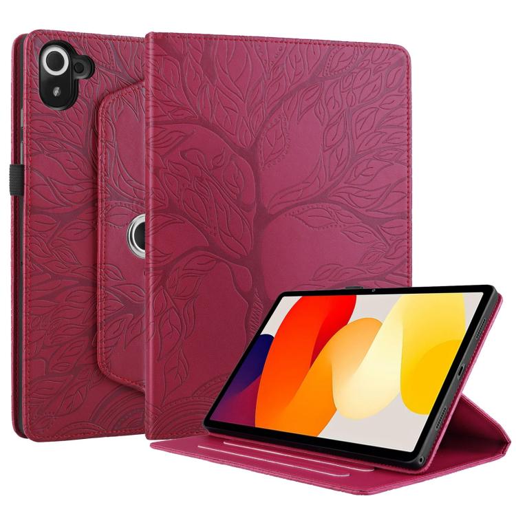 Funda de cuero con rotación en relieve Tree Life para Xiaomi Redmi K Pad (roja)