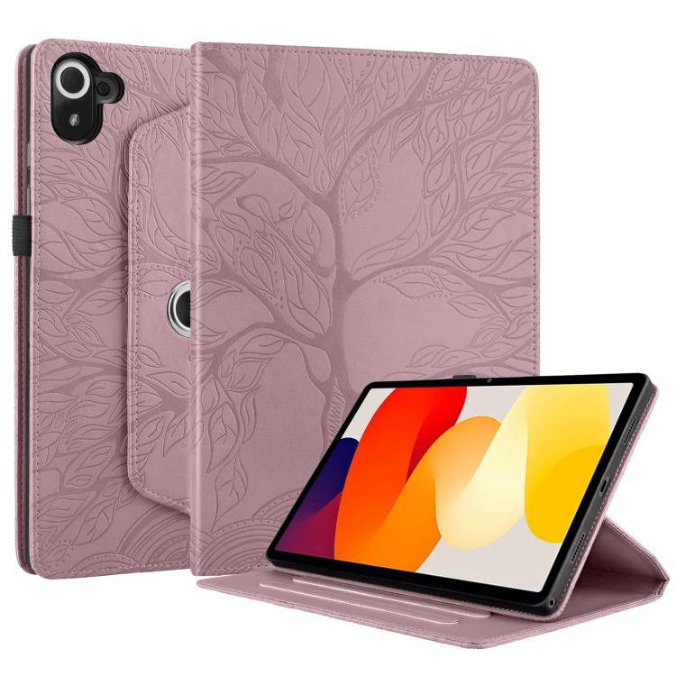 Funda de cuero con rotación en relieve Tree Life para Xiaomi Redmi K Pad (oro rosa)