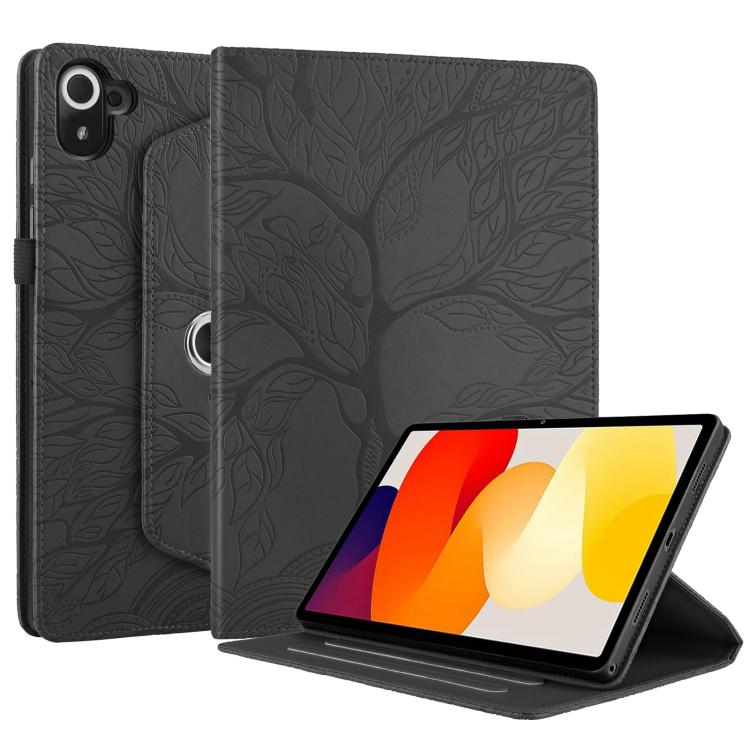 Funda de cuero con rotación en relieve Tree Life para Xiaomi Redmi K Pad (negra)