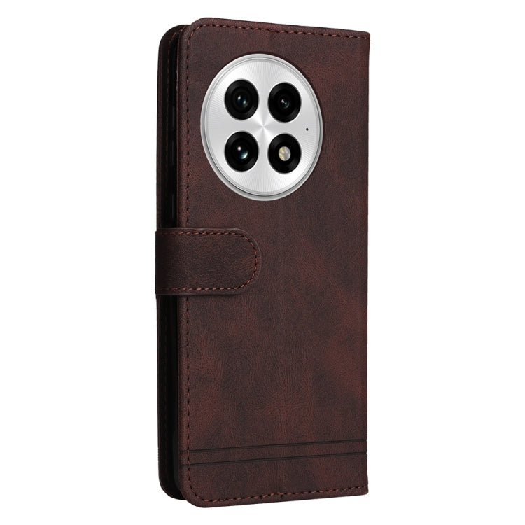 Funda de Cuero para OnePlus 13 con Botones de Metal y Diseño Árbol de la Vida (Marrón)