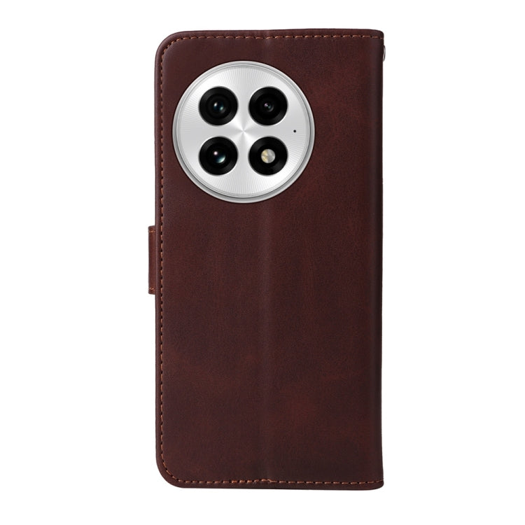 Funda de Piel con Tapa para OnePlus 13 (Marrón) Textura Clásica Becerro