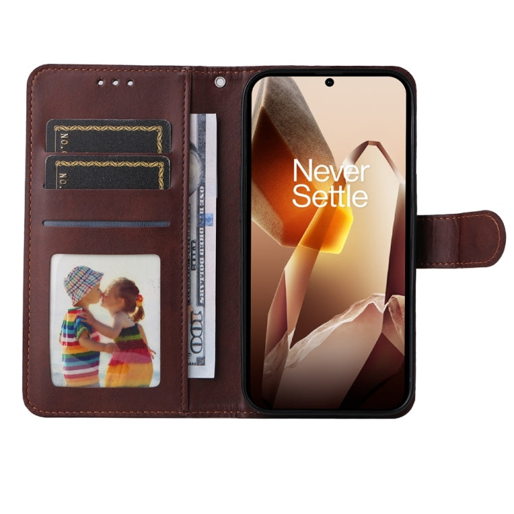 Funda de Piel con Tapa para OnePlus 13 (Marrón) Textura Clásica Becerro