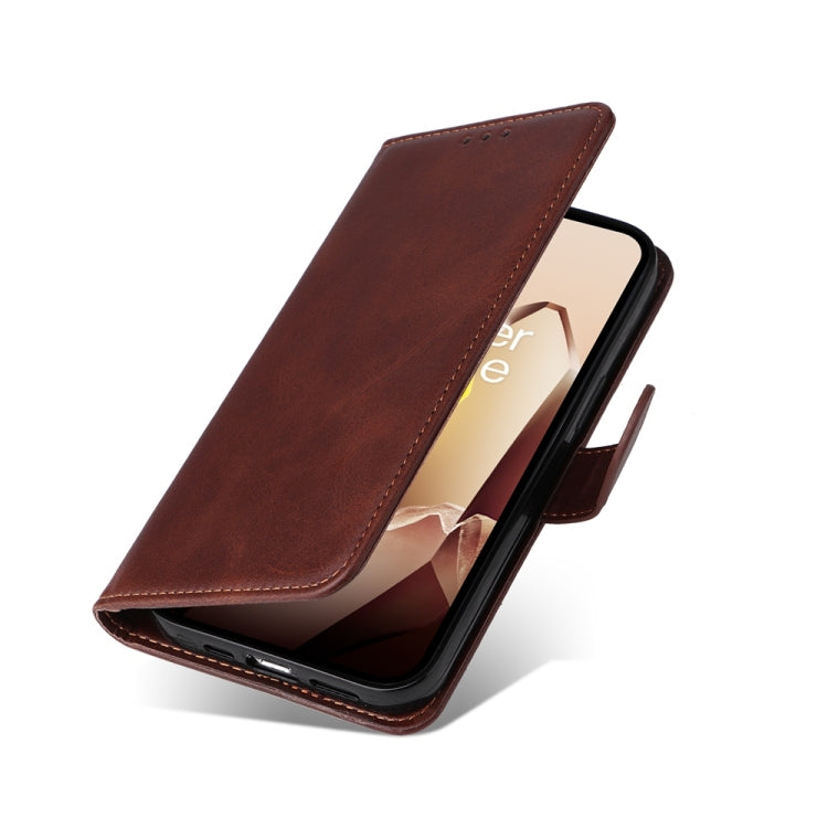 Funda de Piel con Tapa para OnePlus 13 (Marrón) Textura Clásica Becerro