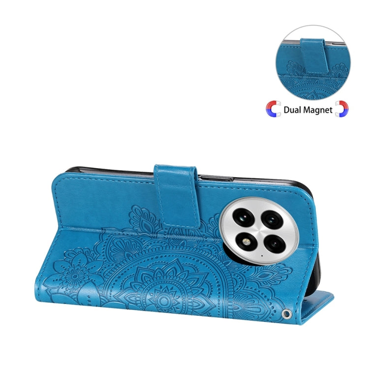 Funda de Cuero con Relieve Flores de Siete Pétalos para OnePlus 13 (Azul)