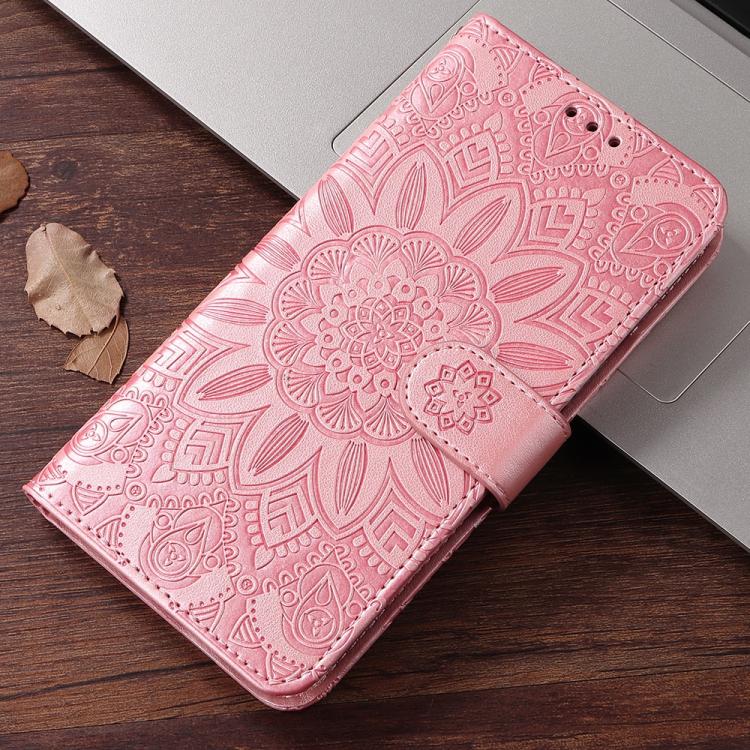 Funda de Piel con Relieve de Girasol para OnePlus 13R/Ace 5/Ace 5 Pro (Oro Rosa)