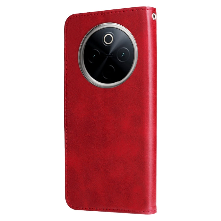 Funda de Piel con Cremallera y Textura de Becerro para OnePlus 13 (Rojo)