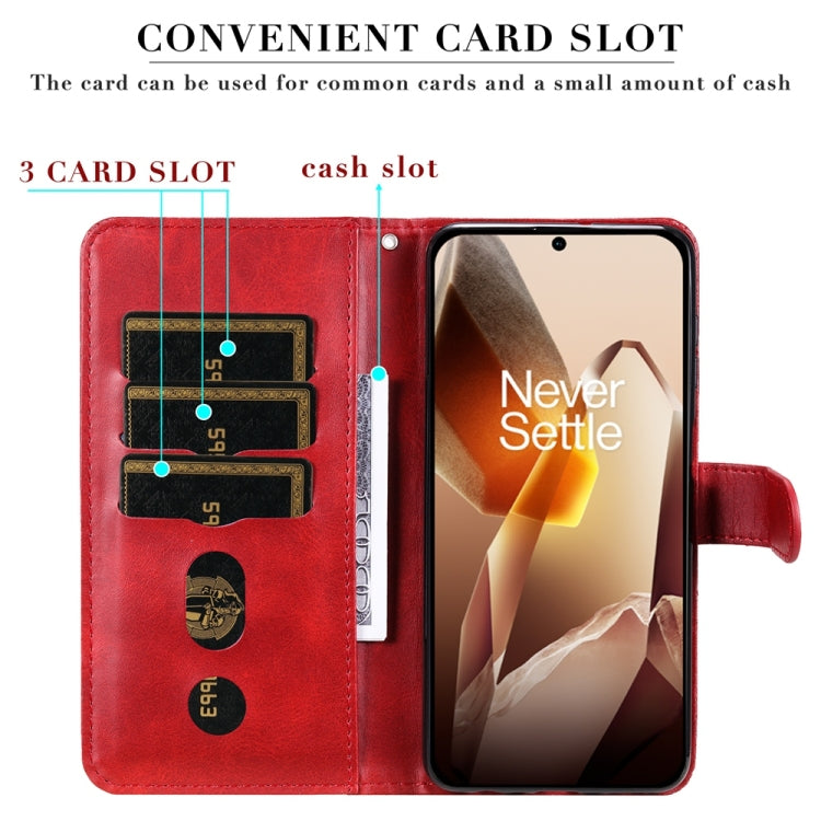 Funda de Piel con Cremallera y Textura de Becerro para OnePlus 13 (Rojo)