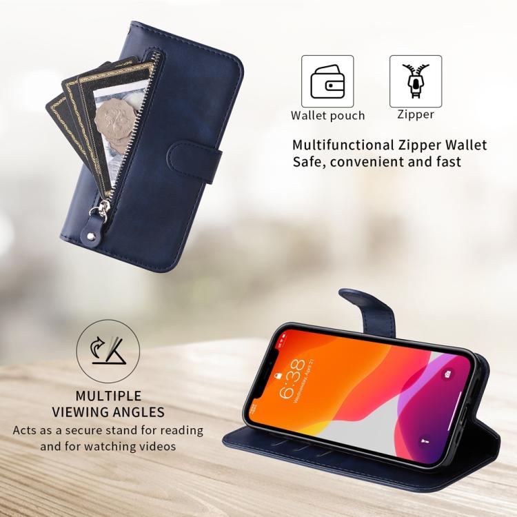 Funda de Piel Textura Becerro con Cremallera para OnePlus 13R / Ace 5 / Ace 5 Pro (Azul)
