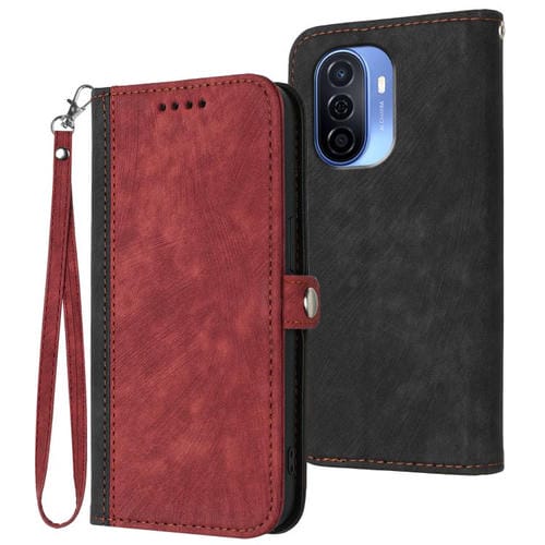 Funda de Cuero con Correa de Mano y Hebilla Lateral Doble para Huawei Enjoy 50/Nova Y70 (Rojo)
