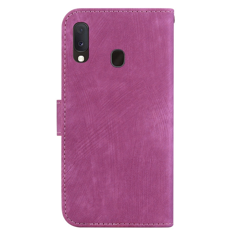 Para Samsung Galaxy A10e / A20e Funda para teléfono de cuero con relieve Little Tiger (rojo rosa)