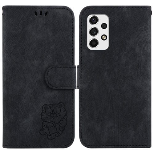 Para Samsung Galaxy A53 5G Funda para teléfono de cuero con relieve Little Tiger (negro)