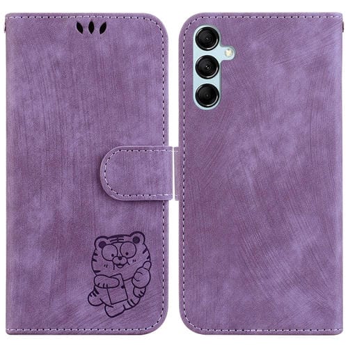 Para Samsung Galaxy M54 5G Funda para teléfono de cuero con relieve Little Tiger (púrpura)