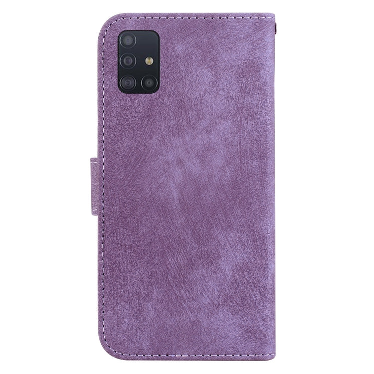 Para Samsung Galaxy A51 Funda de cuero con relieve Little Tiger (púrpura)