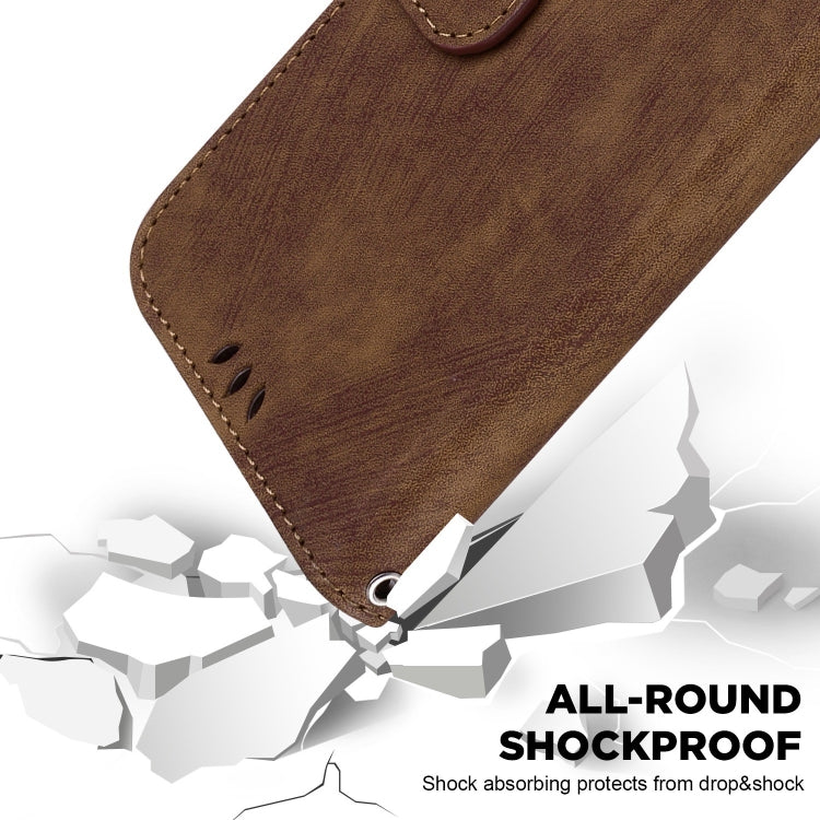 Para Samsung Galaxy A12 Funda de cuero con relieve Little Tiger (marrón)