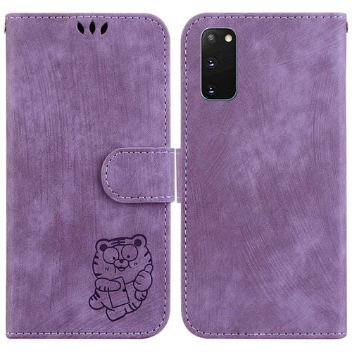 Para Samsung Galaxy S20 Funda de cuero con relieve Little Tiger (púrpura)