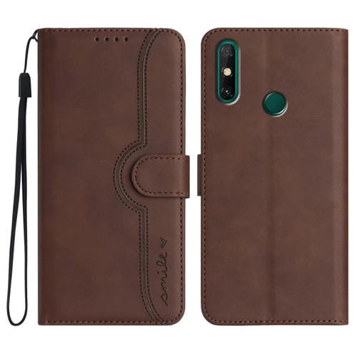 Funda de Piel para Huawei Enjoy 20E con Diseño de Corazón (Marrón)